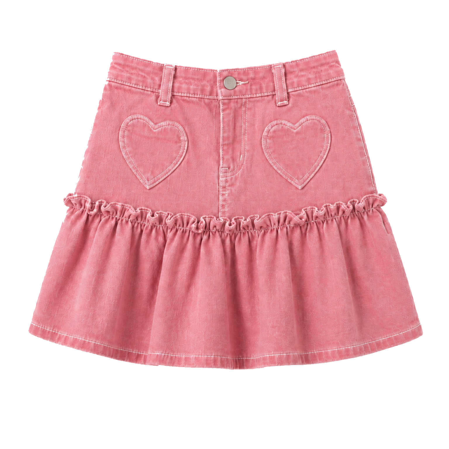 Forme flatlay of the rose-pink ruffle skirt on white